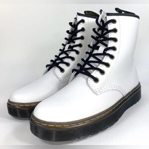 DR MARTENS UNISEX ZAVALA COMBAT BOOTS SMOOTH LEATHER WHITE SZ MENS 11/WOMEN 12